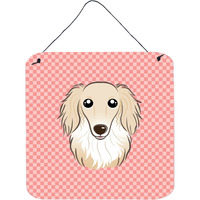"Caroline's Treasures Checkerboard Pink Longhair Creme Dachshund Wall or Door Hanging Prints, 6 x 6"""