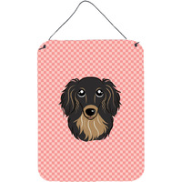 "Caroline's Treasures Checkerboard Pink Longhair Black and Tan Dachshund Wall or Door Hanging Prints, 16"" x 12"""