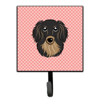 "Caroline's Treasures BB1213SH4 Checkerboard Pink Longhair Black and Tan Dachshund Leash or Key Holder, Small, Multicolor"