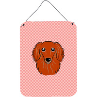 "Caroline's Treasures Checkerboard Pink Longhair Red Dachshund Wall or Door Hanging Prints, 16"" x 12"""