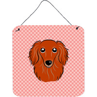 "Caroline's Treasures Checkerboard Pink Longhair Red Dachshund Wall or Door Hanging Prints, 6 x 6"""