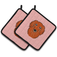 "Caroline's Treasures Checkerboard Pink Longhair Red Dachshund Pair of Pot Holders BB1214PTHD, 7.5HX7.5W, Multicolor"