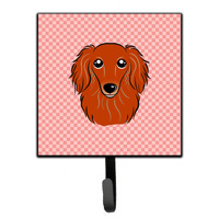 "Caroline's Treasures BB1214SH4 Checkerboard Pink Longhair Red Dachshund Leash or Key Holder, Small, Multicolor"