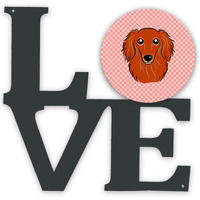 "Caroline's Treasures Checkerboard Pink Longhair Red Dachshund Metal Artwork Love wall-decor, Multicolor"
