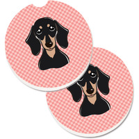 "Caroline's Treasures Checkerboard Pink Smooth black & Tan Dachshund Set of 2 Cup Holder Car Coasters BB1215CARC, 2.56, Multicolor"