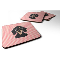 "Caroline's Treasures BB1215FC Checkerboard Pink Smooth Black and Tan Dachshund Foam Coaster (Set of 4), 3.5"" H x 3.5"" W, Multicolor"