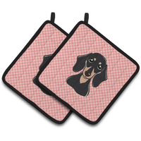 "Caroline's Treasures Checkerboard Pink Smooth black & Tan Dachshund Pair of Pot Holders BB1215PTHD, 7.5HX7.5W, Multicolor"