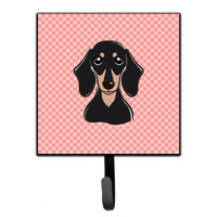 "Caroline's Treasures BB1215SH4 Checkerboard Pink Smooth Black and Tan Dachshund Leash or Key Holder, Small, Multicolor"