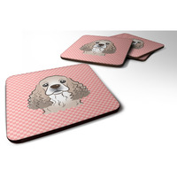"Caroline's Treasures BB1216FC Checkerboard Pink Cocker Spaniel Foam Coaster (Set of 4), 3.5"" H x 3.5"" W, Multicolor"