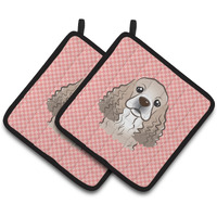 "Caroline's Treasures Checkerboard Pink Cocker Spaniel Pair of Pot Holders BB1216PTHD, 7.5HX7.5W, Multicolor"