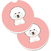 "Caroline's Treasures Checkerboard Pink Bichon Frise Set of 2 Cup Holder Car Coasters BB1217CARC, 2.56, Multicolor"