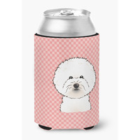 Checkerboard Pink Bichon Frise Can or Bottle Hugger BB1217CC