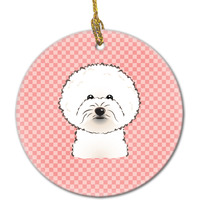 Checkerboard Pink Bichon Frise Ceramic Ornament BB1217CO1