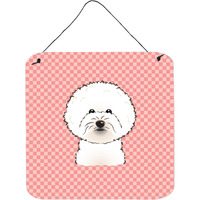 "Caroline's Treasures Checkerboard Pink Bichon Frise Wall or Door Hanging Prints, 6 x 6"""