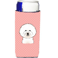 Checkerboard Pink Bichon Frise Ultra Beverage Insulators for slim cans BB1217MUK