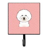 "Caroline's Treasures BB1217SH4 Checkerboard Pink Bichon Frise Leash or Key Holder, Small, Multicolor"