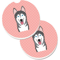 "Caroline's Treasures Checkerboard Pink Alaskan Malamute Set of 2 Cup Holder Car Coasters BB1218CARC, 2.56, Multicolor"