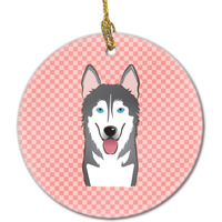 Checkerboard Pink Alaskan Malamute Ceramic Ornament BB1218CO1