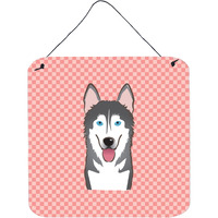 "Caroline's Treasures Checkerboard Pink Alaskan Malamute Wall or Door Hanging Prints, 6 x 6"""