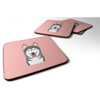 "Caroline's Treasures BB1218FC Checkerboard Pink Alaskan Malamute Foam Coaster (Set of 4), 3.5"" H x 3.5"" W, Multicolor"