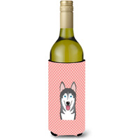 Checkerboard Pink Alaskan Malamute Wine Bottle Beverage Insulator Hugger BB1218LITERK