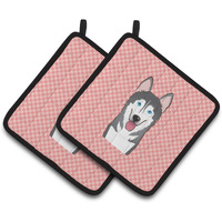 "Caroline's Treasures Checkerboard Pink Alaskan Malamute Pair of Pot Holders BB1218PTHD, 7.5HX7.5W, Multicolor"