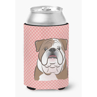Checkerboard Pink English Bulldog  Can or Bottle Hugger BB1219CC