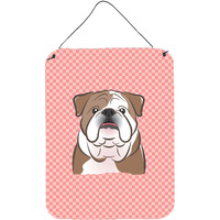 "Caroline's Treasures Checkerboard Pink English Bulldog Wall or Door Hanging Prints, 16"" x 12"""