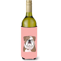 Checkerboard Pink English Bulldog  Wine Bottle Beverage Insulator Hugger BB1219LITERK