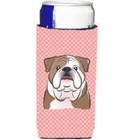 Checkerboard Pink English Bulldog  Ultra Beverage Insulators for slim cans