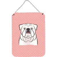 "Caroline's Treasures Checkerboard Pink White English Bulldog Wall or Door Hanging Prints, 16"" x 12"""