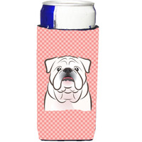 Checkerboard Pink White English Bulldog  Ultra Beverage Insulators for slim cans