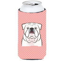 Checkerboard Pink White English Bulldog  Tall Boy Beverage Insulator Hugger BB1220TBC