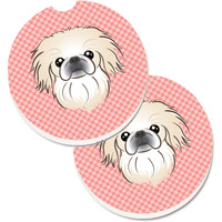 "Caroline's Treasures Checkerboard Pink Pekingese Set of 2 Cup Holder Car Coasters BB1221CARC, 2.56, Multicolor"
