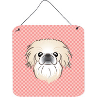 "Caroline's Treasures Checkerboard Pink Pekingese Wall or Door Hanging Prints, 6 x 6"""