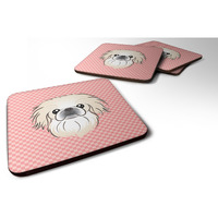 "Caroline's Treasures BB1221FC Checkerboard Pink Pekingese Foam Coaster (Set of 4), 3.5"" H x 3.5"" W, Multicolor"
