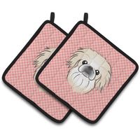 "Caroline's Treasures Checkerboard Pink Pekingese Pair of Pot Holders BB1221PTHD, 7.5HX7.5W, Multicolor"