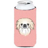 Checkerboard Pink Pekingese Tall Boy Beverage Insulator Hugger BB1221TBC