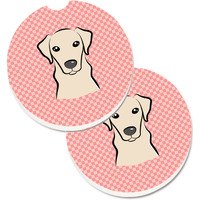"Caroline's Treasures Checkerboard Pink Yellow Labrador Set of 2 Cup Holder Car Coasters BB1222CARC, 2.56, Multicolor"