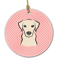 Checkerboard Pink Yellow Labrador Ceramic Ornament BB1222CO1