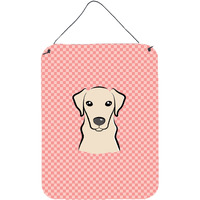 "Caroline's Treasures Checkerboard Pink Yellow Labrador Wall or Door Hanging Prints, 16"" x 12"""