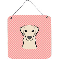 "Caroline's Treasures Checkerboard Pink Yellow Labrador Wall or Door Hanging Prints, 6 x 6"""