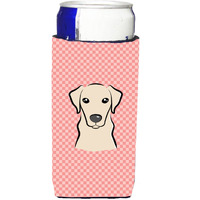 Checkerboard Pink Yellow Labrador Ultra Beverage Insulators for slim cans BB1222MUK