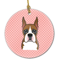 Checkerboard Pink Boxer Ceramic Ornament BB1223CO1