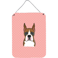 "Caroline's Treasures Checkerboard Pink Boxer Wall or Door Hanging Prints, 16"" x 12"""