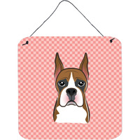 "Caroline's Treasures Checkerboard Pink Boxer Aluminum Metal Wall or Door Hanging Prints, 6 x 6"""