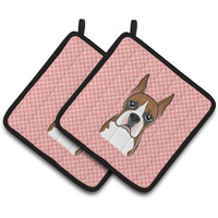 "Caroline's Treasures Checkerboard Pink Boxer Pair of Pot Holders BB1223PTHD, 7.5HX7.5W, Multicolor"