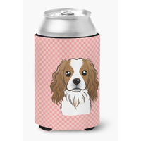 Checkerboard Pink Cavalier Spaniel Can or Bottle Hugger BB1224CC
