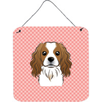 "Caroline's Treasures Checkerboard Pink Cavalier Spaniel Wall or Door Hanging Prints, 6 x 6"""