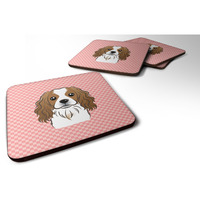"Caroline's Treasures BB1224FC Checkerboard Pink Cavalier Spaniel Foam Coaster (Set of 4), 3.5"" H x 3.5"" W, Multicolor"